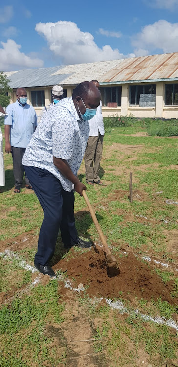 Garissa county commissioner Boaz Cherutich during the ground breaking ceremony at the County High School in Garissa on Friday, December 24.