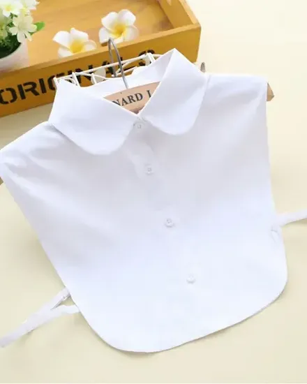 1Pcs Women Solid Color Shirt Cotton Lace Collars White & ... - 0