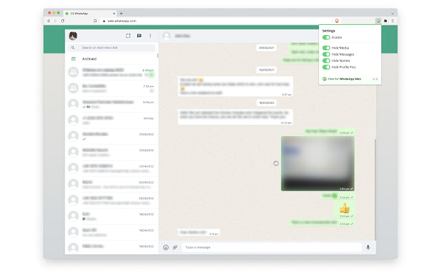 Hide for WhatsApp Web chrome extension