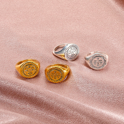 Title 3, New Fashion Retro Metal Face Ring Finger, a uni...