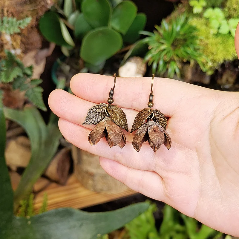 Pendientes de borla estilo retro Mori, étnicos, de madera natural con flores, hojas y frutas, estilo europeo y americano.
