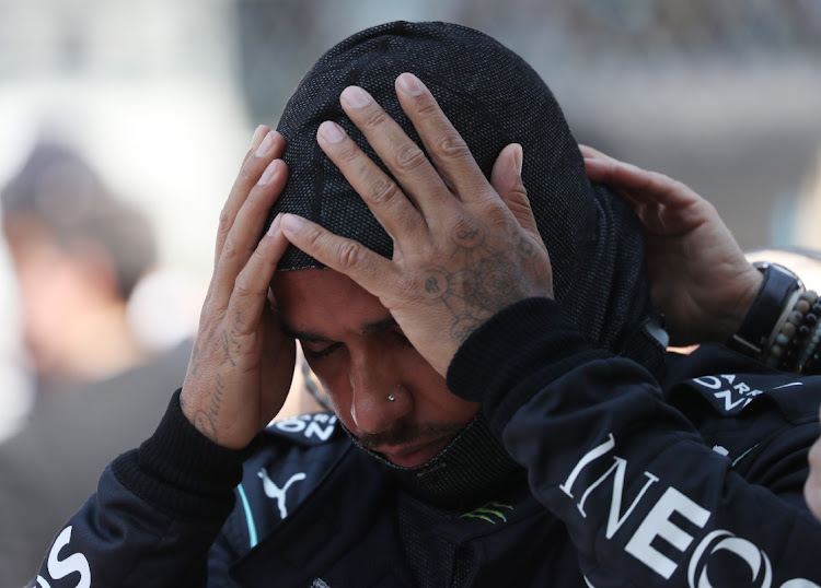 Mercedes' Lewis Hamilton reacts at F1 Mexico City Grand Prix at Autodromo Hermanos Rodriguez, Mexico City, Mexico on November 7, 2021