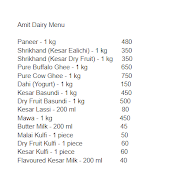 Amit Dairy menu 2