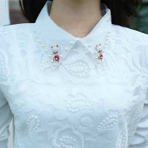 Title 5, Womens Lace Peter Pan Collar Bottoming Shirt. ...