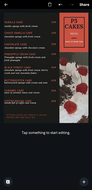 P3 Cakes menu 