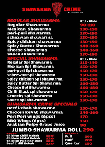 Shawarma Crime Poonamallee menu 