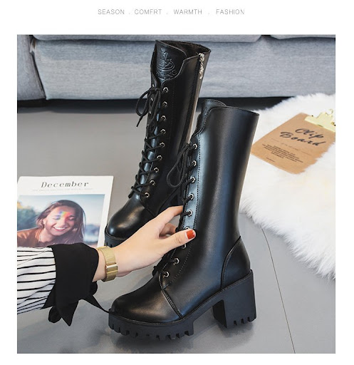 Title 5, Womens thick bottom lace-up booties, mid-tube ...