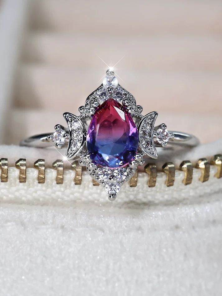 Nouvelle bague couronne tourmaline bleue K Rose White Gradient goutte d'eau