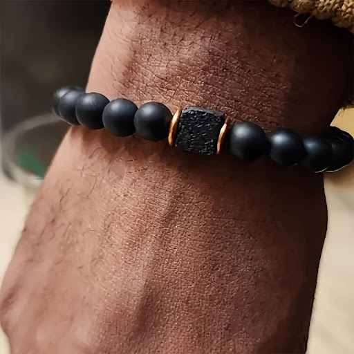 Title 1, Mens Volcanic Stone Bracelet Square Black Agat...