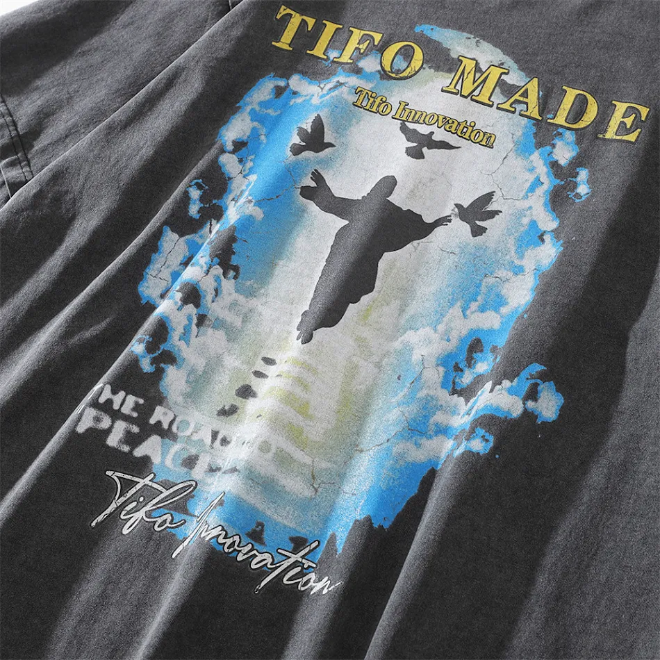 Camiseta para hombre de hip-hop callejero con estampado de Jesús, manga corta, estilo urbano, cómoda y moderna, ideal para un look llamativo.