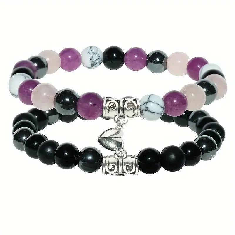 Bijoux de Mode Couple Pierre Naturelle Aimantée Bracelet & Collier d'Amour. Idéal pour les amoureux. Le cadeau parfait!