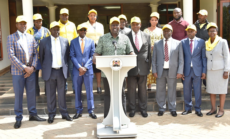 Deputy President William Samoei Ruto with leaders at his home in Karen on Wednesday 6, April 2022.