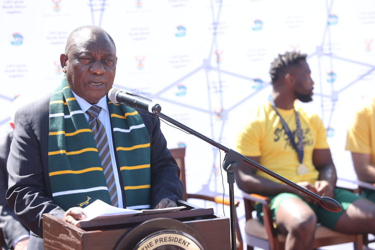 President Cyril Ramaphosa addressing those in attendace at the kickoff of the Springboks trophy tour