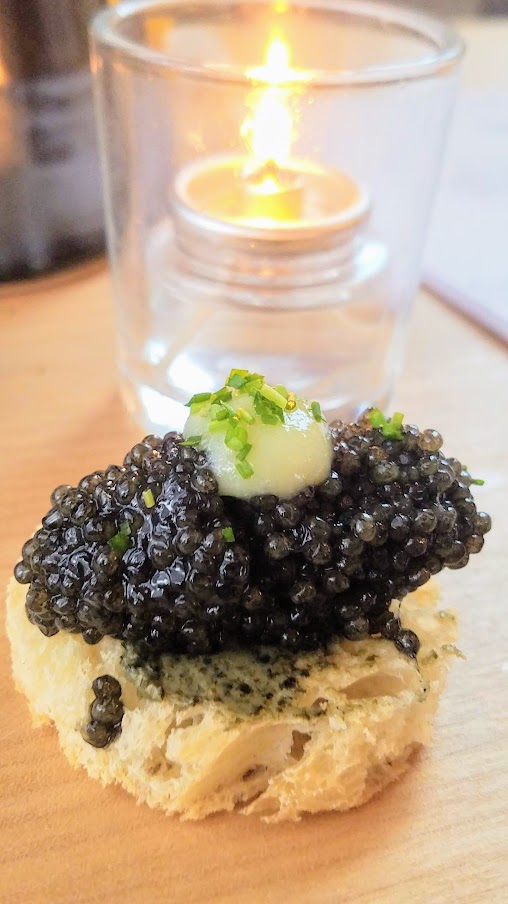 Zero Proof Dinner for Feast 2018 Dinner Series, Caviar Brioche Toasts with Seaweed Butter and Lemon by Andrew Zimmern