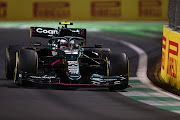 Sebastian Vettel driving his Aston Martin AMR21 Mercedes on track during the F1 Grand Prix of Saudi Arabia at Jeddah Corniche Circuit on December 5 2021 in Jeddah, Saudi Arabia.