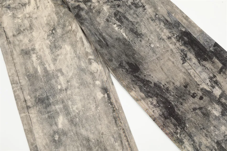 Muške farmerke sa kamuflažom, tie-dye, splash-ink, ravne nogavice, udobne i moderne za svakodnevni stil.