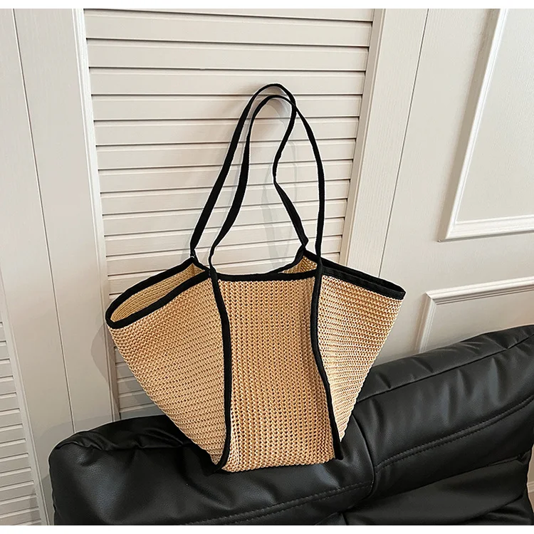 Women's Retro Vacation Style Straw Woven Large Capacity Bag. Perfect for holidays, beach trips and everyday use with amp