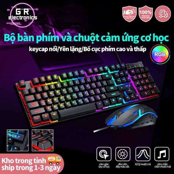 Bộ Bàn Phím Giả Cơ Tf200 Chuot Gaming, Combo Bàn Phím Chuột Bật Tắt Led Sử Dụng Máy Tính Bàn, Laptop Văn Phòng