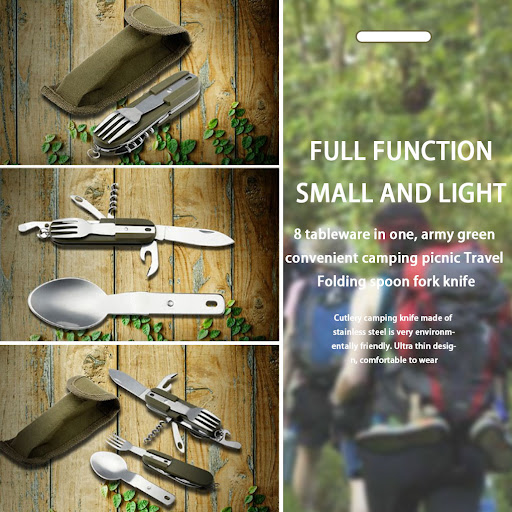 Title 5, 9 In1 Outdoor Tableware Fork Spoon Stainless St...