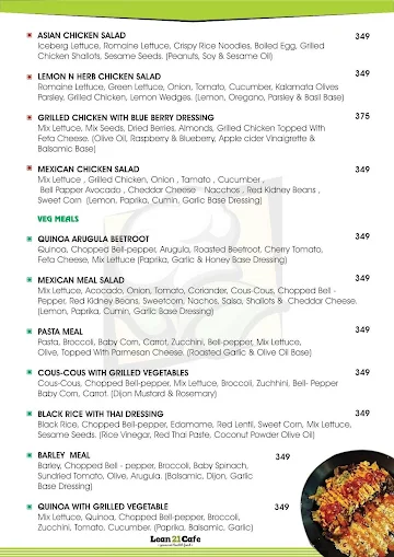 Lean 21 Cafe menu 