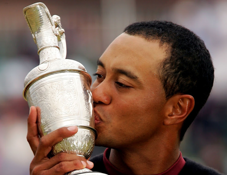 Tiger Woods Claret Jug after securing a five shot victory at the 134th Open Championship at Old Course, St Andrews Golf Links, July 17, 2005 in St Andrews, Scotland