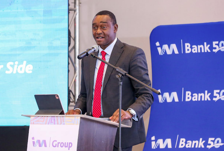 I&M Group regional CEO Kihara Maina speaks during the 2023 financial year performance investor briefing in Nairobi, on March 25/ HANDOUT