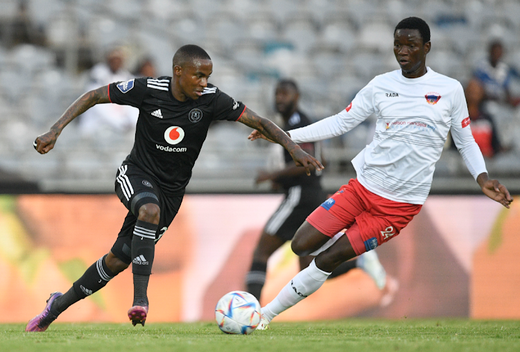 Orlando Pirates' Thembinkosi Lorch tried every trick in the book to unlock the Chippa United defence, but met his match in Veluyeke Zulu, who was always close by the Bucs playmaker.