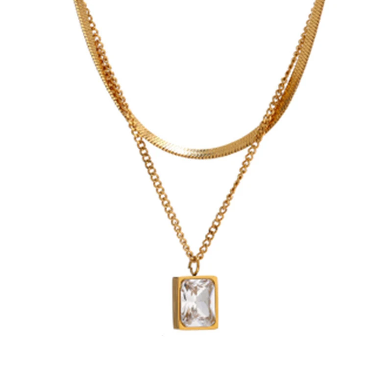 Title 2, Colar duplo de aço inoxidável 18K dourado com z...