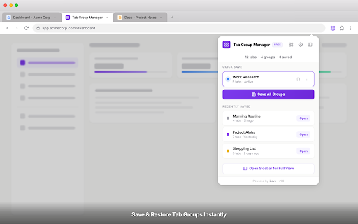 Tab Group Manager by Zovo - Sekmeler