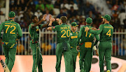 Proteas celebrates the wicket of Jos Buttler (not in Picture) of England during the 2021 ICC T20 World Cup match between England and South Africa at Sharjah Cricket Stadium on November 06, 2021 in Sharjah, United Arab Emirates.