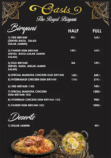 Oasis The Royal Biryani menu 