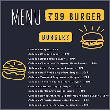 99 Burger menu 