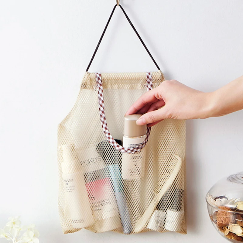 Draagbare polyester mesh keuken opbergtas, netzak, boodschappentas, thuisopslag, wandplanken, keukenaccessoires.