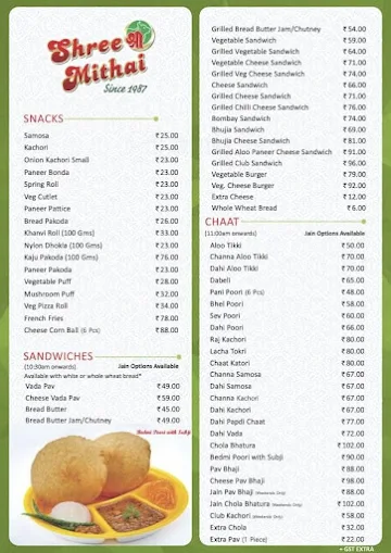 Shree Mithai menu 