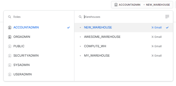 Snowflake account role and warehouse info - snowflake roles
