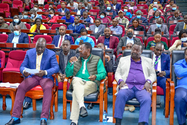 FROM RIGHT: Deputy President William Ruto, Ford Kenya Leader Moses Wetangula, and ANC's Musalia Mudavadi during the Kenya Kwanza Health Forum at Catholic University of East Africa in Nairobi on Monday, June 27, 2022