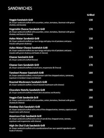 High On Chai menu 