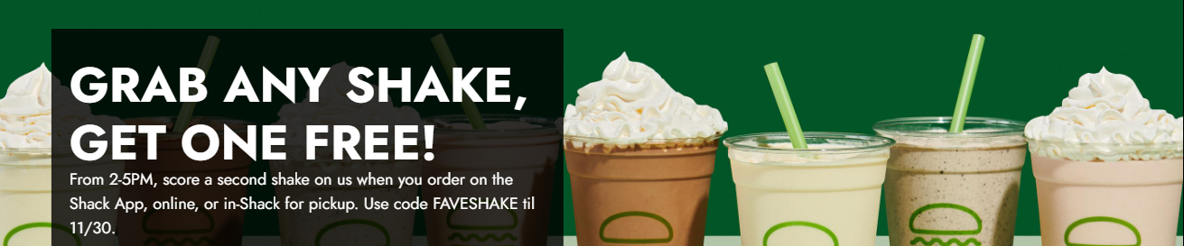 a line of shakes o a green background with text grab any shake, get one free