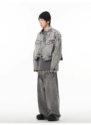 Title 14, Gray Denim Suit Mens Coat And Jeans, a stylish...