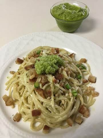 Pasta with Garlic Scape Pesto Cream Sauce