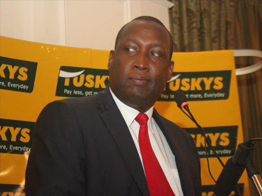 Tuskys chief Operating Officer Peter Leparachao at the Safaricom Sacco Tuskys partnership in Nairobi yesterday that will see its members shop at any Tuskys outlet.Photo/Enos Teche