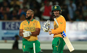 Proteas white ball captain Temba Bavuma and opening partner Quinton de Kock during the 4th T20 match against India at Saurashtra Cricket Association Stadium in Rajkot, India in June.