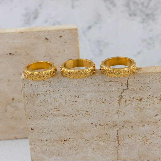 Title 7, Stainless steel rings with zircon stones, Sun M...