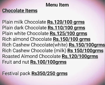 Skinz Ooty Chocolate menu 