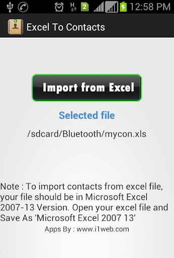 Screenshot Import Export Contacts