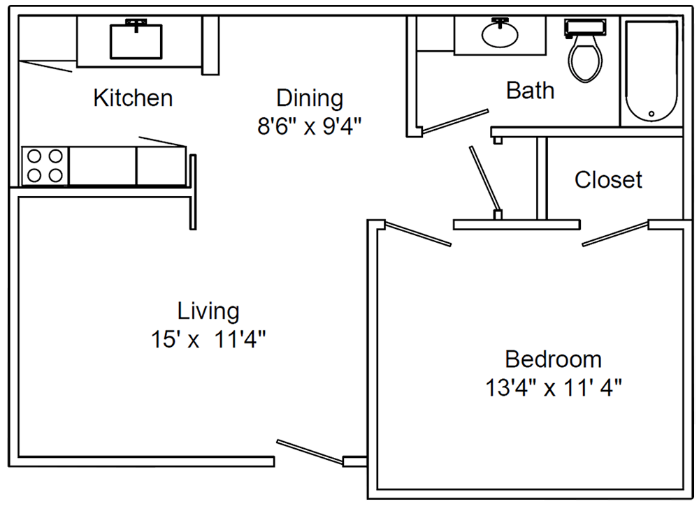 A1 Floorplan 1 Bed 1 Bath