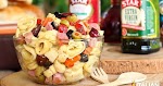 Muffaletta Tortellini Salad SERVES 12 | ACTIVE TIME 30 Min | TOTAL TIME 30 Minutes was pinched from <a href="http://theslowroasteditalian-printablerecipe.blogspot.com/2014/07/muffaletta-tortellini-salad.html" target="_blank">theslowroasteditalian-printablerecipe.blogspot.com.</a>