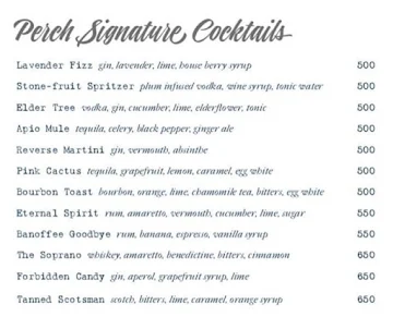 Perch Wine & Coffee Bar menu 