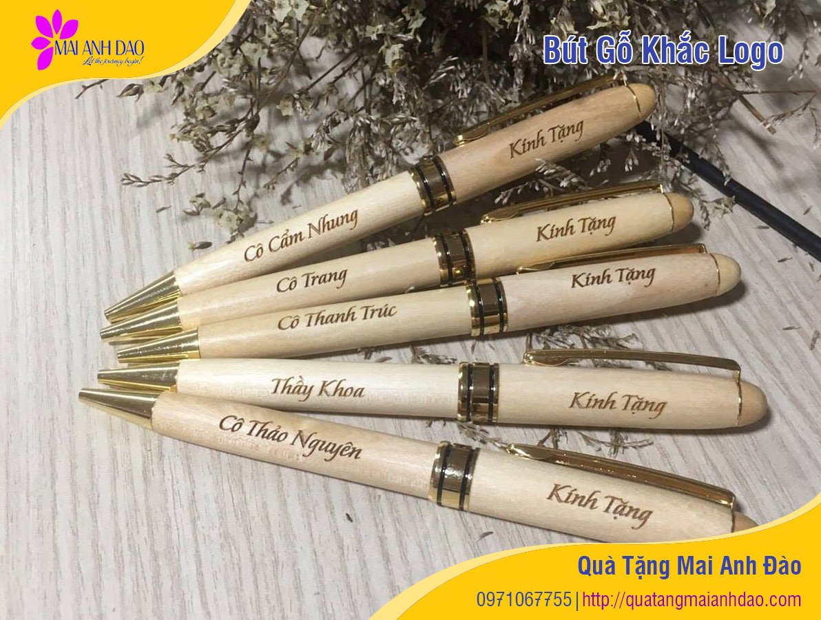 Quà tặng bút gỗ khắc logo quảng cáo thương hiệu tại Miền Trung