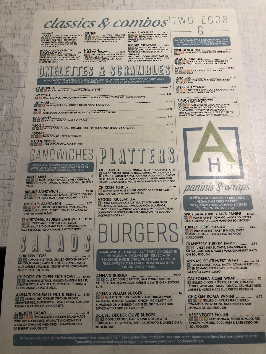 Anna's House gluten-free menu